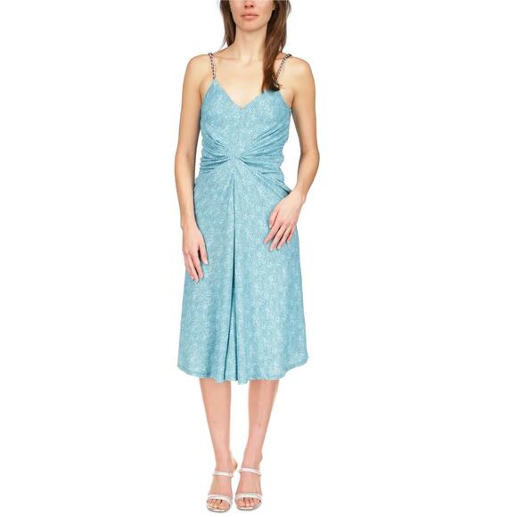Michael Kors Women Turquoise Stretch Chain Twist Strap Cami Midi Dress Size XS - Picture 1 of 3